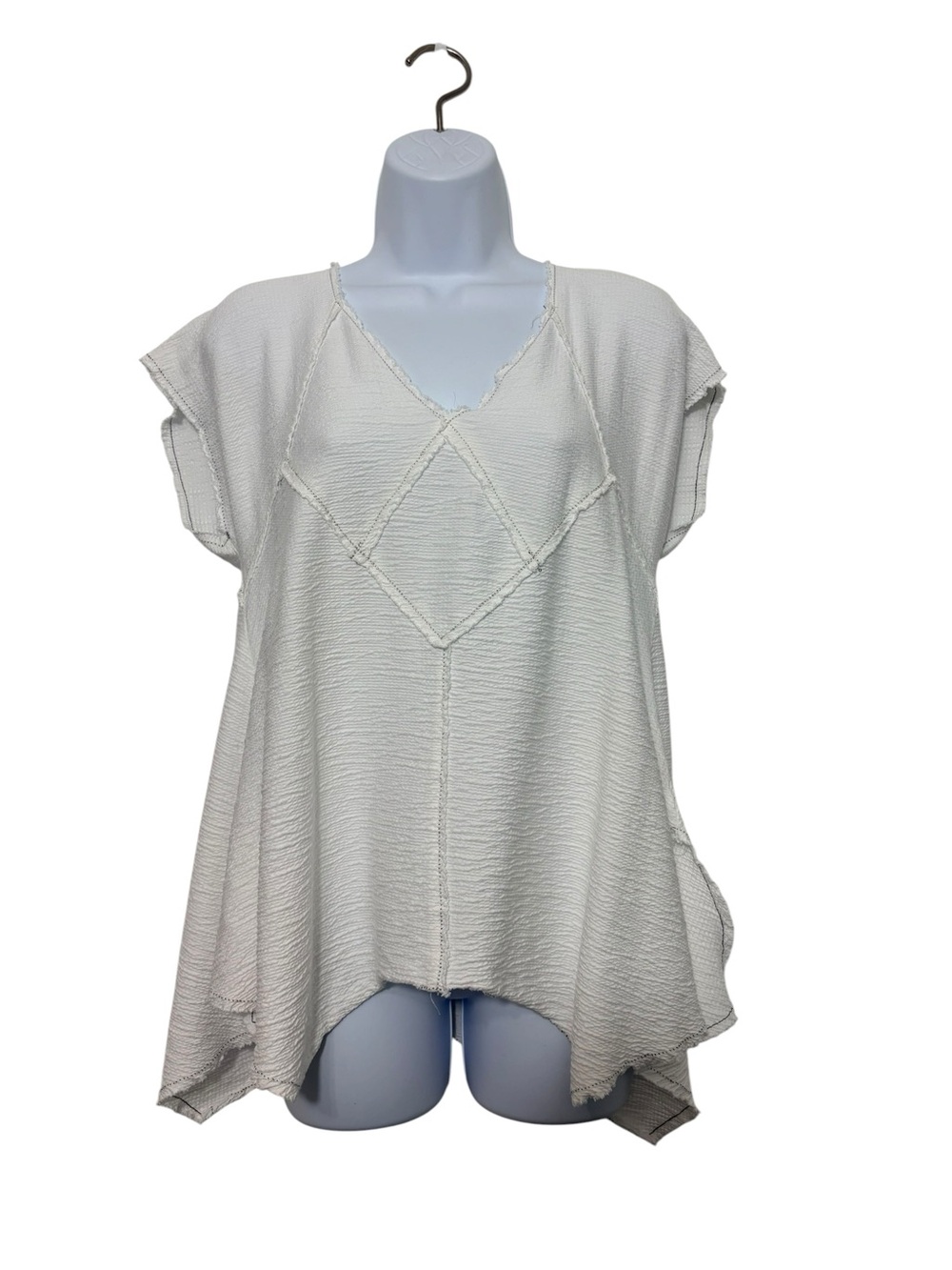 Max Edition Textured Tunic Top SzL Lagenlook Ivory Oversized Boho Sharkbite